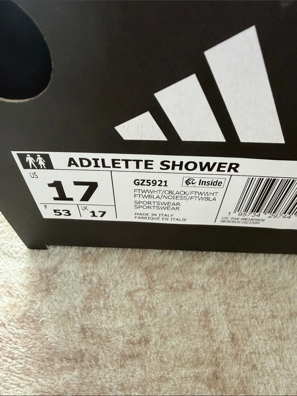 adidas White and Black Adilette Cloudfoam Slide Sandals